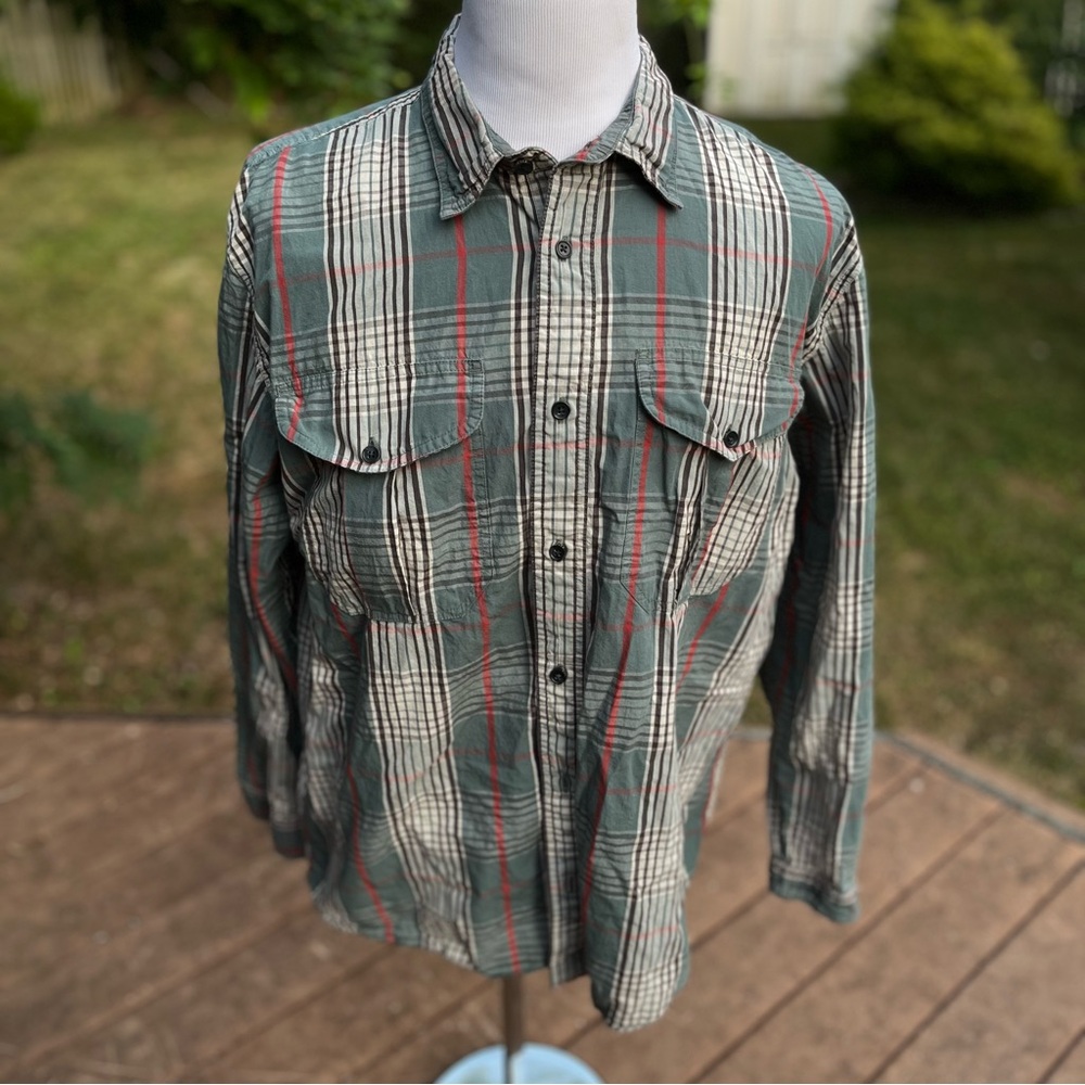 Filson Long Sleeve Shirt XL Green Pattern Check COTTON Soft